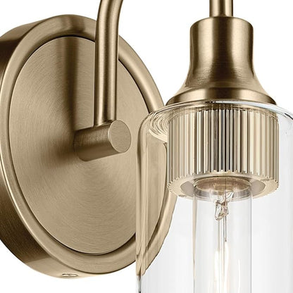 Kichler Kavi 5" 1-Light Wall Sconce with Clear Glass in Champagne Bronze, Damp Rated, for Bathroom, Powder Room, Kitchen, Hallway, Bedroom, Fireplace, (5" W x 13" H), 55209CPZ