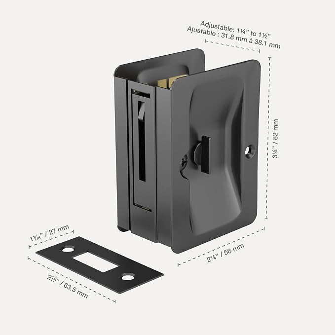 Richelieu Hardware 1701FBPSBC Onward Rectangular Pocket Door Pull with Privacy Lock, 3-1/4 in (82 mm), Black