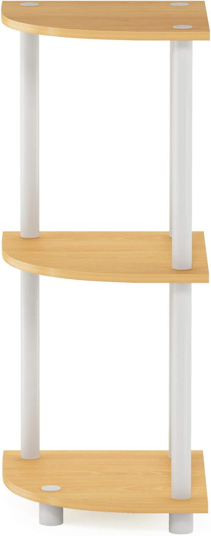 Furinno TURN-N-TUBE Corner Shelf, 3-Tier Corner Bookshelf, Display Storage Shelves with Open Shelves, for Organization and Storage, Living Room, Home Office, Garage, Beech