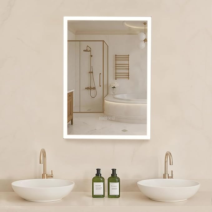 VEVOR Lighted Medicine Cabinet with Mirror, 20 x 28 in Recessed or Wall Mount, 3 Color Dimmable LED Bathroom Medicine Cabinet with Sensor Light, Adjustable Shelve Storage, Memory Defog Function