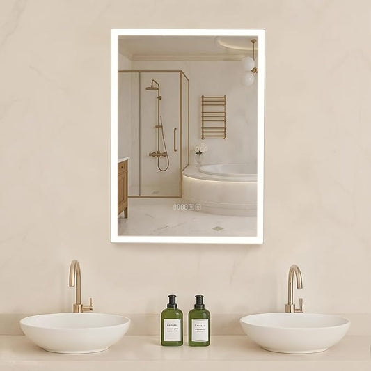 VEVOR Lighted Medicine Cabinet with Mirror, 20 x 28 in Recessed or Wall Mount, 3 Color Dimmable LED Bathroom Medicine Cabinet with Sensor Light, Adjustable Shelve Storage, Memory Defog Function