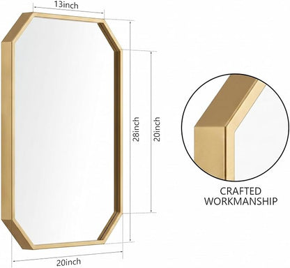 20x28 Inch Octagon Mirror for Bathroom Gold Wall Mirror Rectangle Mirror | Gold Bathroom Mirror Metal Frame Wall Mirror Decorative Rustic Accent Vanity Mirror Hanging for Over Sink Entryway