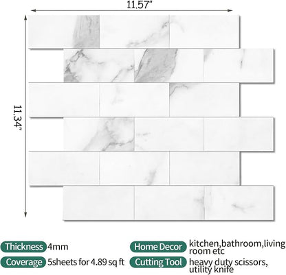 2026 New Upgrade Peel and Stick Backsplash Tile, Peel and Stick 11.34" X 11.57" Wall Tile for Kitchen, Bathroom, Fireplace, Laundry (Bright White, 10 Packs)