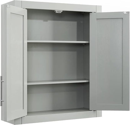 Crosley Furniture Savannah Wall Mounted Bathroom Storage Medicine Cabinet with Shelves, Gray