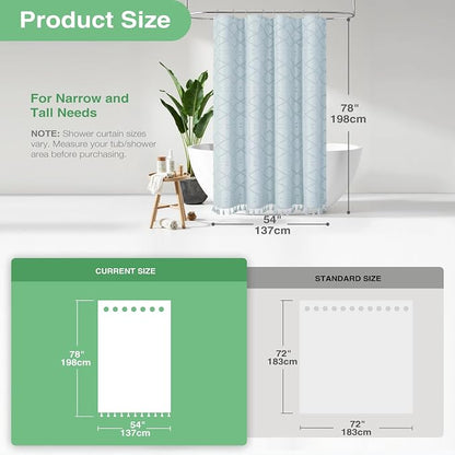 Stall Boho Shower Curtain Tufted Geometric 54"x78" Fog Blue | 54 x 78 inch Long, Elegant Tassel, Lightweight Textured Fabric, Water Repellent, Washable, for Narrow Bathroom/Dorm 10 Hooks