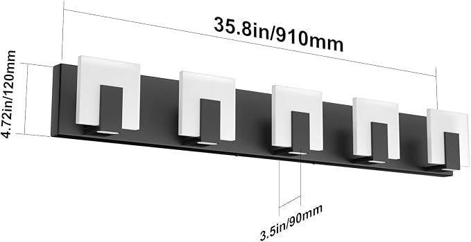 Aipsun 5 Lights Modern Black Vanity Light Up and Down Black Bathroom Lighting Fixtures LED Bathroom Wall Light Over Mirror 6000K