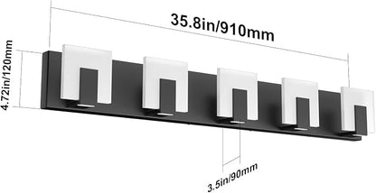 Aipsun 5 Lights Modern Black Vanity Light Up and Down Black Bathroom Lighting Fixtures LED Bathroom Wall Light Over Mirror 6000K