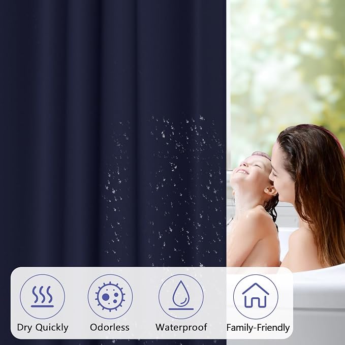 Seenus Navy Blue Fabric Shower Curtain Liner with 3 Large Magnets, 72 x 84 inch Extra Long Waterproof Cloth Shower Liner, Bathroom Dark Blue Tall Shower Curtain Machine Washable