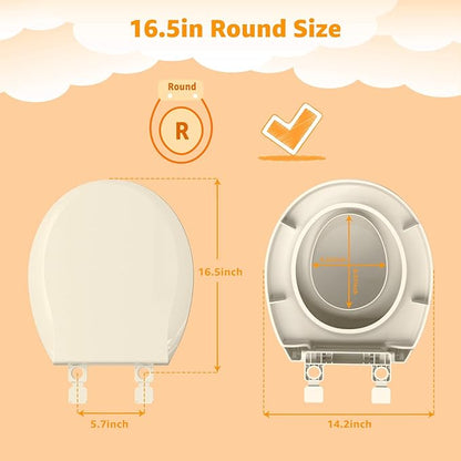 Potty Training Seat Built-in Toilet Seat, Round Toilet Seat 16.5inch with Baby Seat 2 in 1 Soft Close Quiet No Slapping, Magnetic Absorption, Easy Installation for Bottom Fixing Toilet，Almond