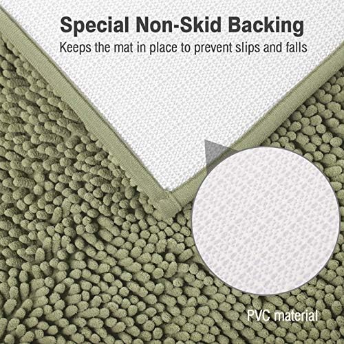 ITSOFT Standard 24"x21" U-Shaped Non-Slip Shaggy Chenille Toilet Contour Bathroom Rug with Water Absorbent, Sage Green