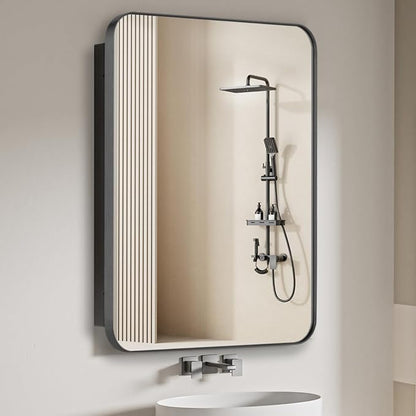 Bathroom Medicine Cabinet with 16"x26" Stainless Steel Framed Mirror,Recessed or Surface Mounted Bathroom Mirror Cabinet,Storage Cabinet for Bathrooms, Guest Rooms, Apartments, Farmhouse Decor