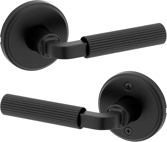 Kwikset Mirada Interior Round Passage Door Handle, Lever for Closet and Hallway Doors, Reversible Non-Locking Handle Lever, Matte Black