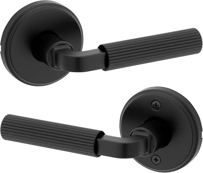Kwikset Mirada Interior Round Passage Door Handle, Lever for Closet and Hallway Doors, Reversible Non-Locking Handle Lever, Matte Black