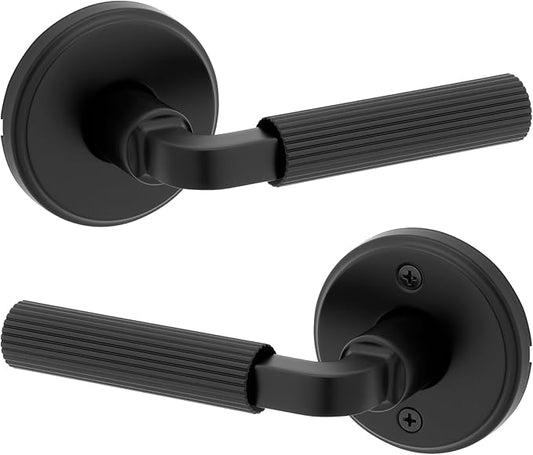 Kwikset Mirada Interior Round Passage Door Handle, Lever for Closet and Hallway Doors, Reversible Non-Locking Handle Lever, Matte Black