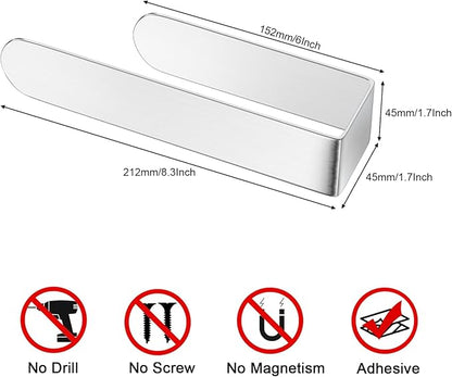 HUFEEOH 2 Pack Adhesive Hand Towel Holder, Sticky Towel Bar Towel Holder Wall Mounted, Stainless Steel Kitchen Towel Holder Hand Towel Rack for Bahtroom Hotel RV Kitchen (Silver)