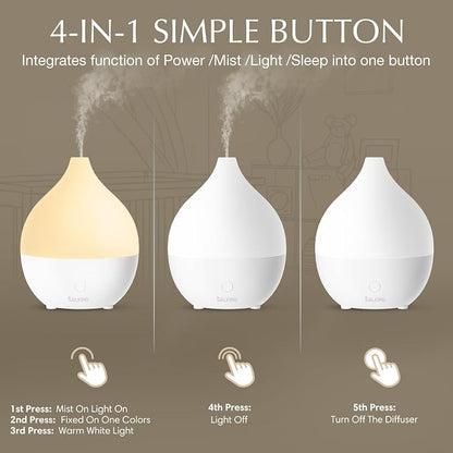SALKING Essential Oil Diffuser for Home, 100ml Small Aromatherapy Diffuser | Ultrasonic Diffusers for Essential Oils, 8 Color LED Lights, Cool Mist Humidifier, Auto Shut-Off, for Bedroom, Office, White