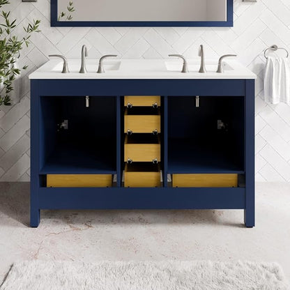 Eviva Aberdeen 48 Inch Bath Vanity with Sink Blue Bathroom Vanity with Carrara Quartz Top Freestanding Double Sink Bath vanities with Spacious Storage -Bathroom Sink Cabinet and top Combo