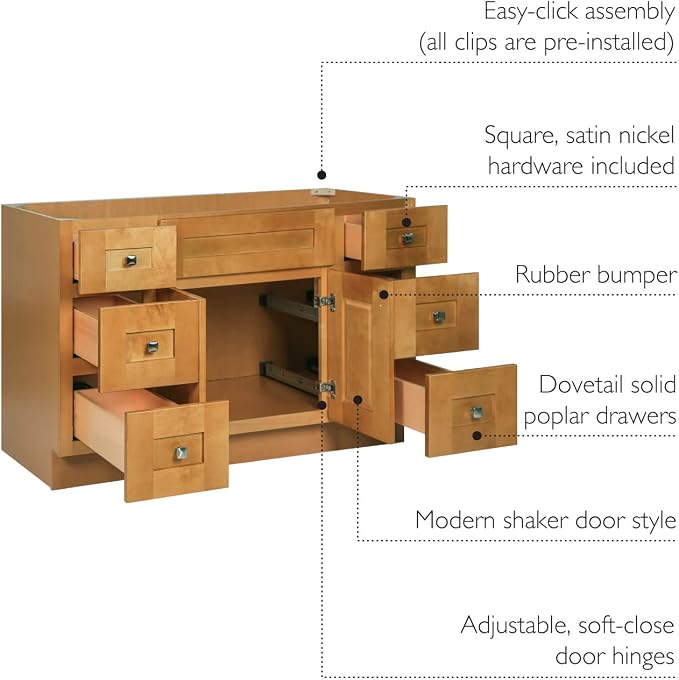 Design House Brookings Bathroom Vanity, 48", Modern Birch | Adjustable Hinges, Freestanding, Contemporary/Modern, Wood, Bath, 599001-MBH