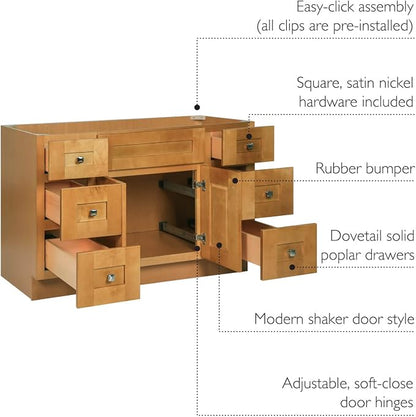 Design House Brookings Bathroom Vanity, 48", Modern Birch | Adjustable Hinges, Freestanding, Contemporary/Modern, Wood, Bath, 599001-MBH