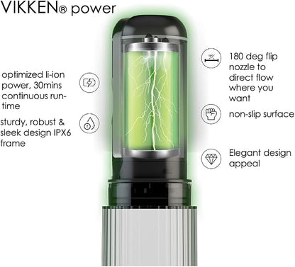 VIKKEN® Go+ Portable Travel Bidet Rechargeable, 300ml+250ml Classic | Handheld personal hygiene water jet, men and women; 3 pressure modes, long-press stop; 2 bottles, carry bag