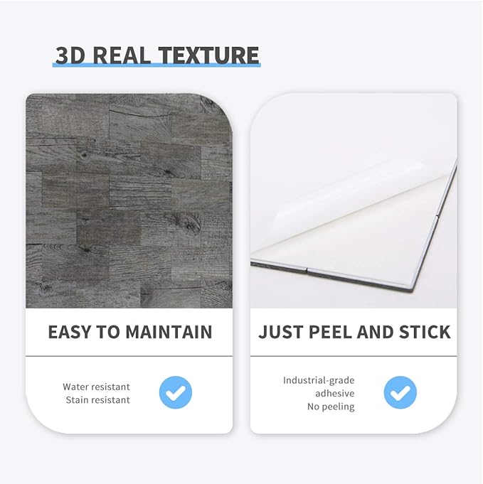 Art3d Peel and Stick Backsplashes Wall Tile Gray Wood Grain, 5-Pack of 13.5x11.4inches, for Kitchen Backsplash, Bathroom Decoration, Fireplace and Stair Riser Decal, Made of PVC Composite Laminate