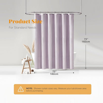 BTTN Lavender Shower Curtain - Linen Textured Heavy Duty Waterproof Cloth Shower Curtain Set with 12 Plastic Hooks, Hotel Spa Luxury Simple Decorative Thick Fabric Shower Curtains for Bathroom - 72x72