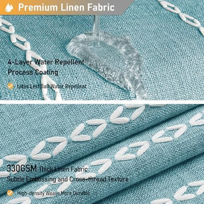 BTTN 72x84 Long Boho Farmhouse Linen Heavy Duty Cloth Shower Curtain, Teal