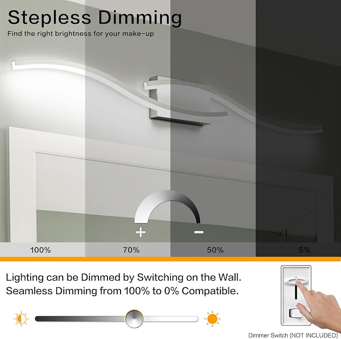 PRESDE 40" LED Bathroom Vanity Light, Modern Brushed Nickel Wall Bar Fixture Over Mirror Dimmable