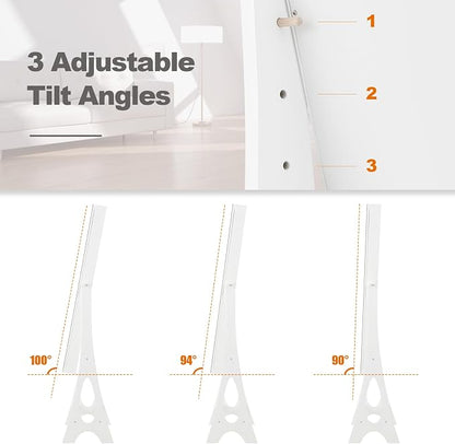 COSTWAY 12 LED Mirror Jewelry Cabinet, Freestanding Jewelry Storage Organizer w/Full Length Mirror, Large Capacity Jewelry Armoire w/Bottom Shelf, Mirror with Jewelry Storage for Women Girls (White)