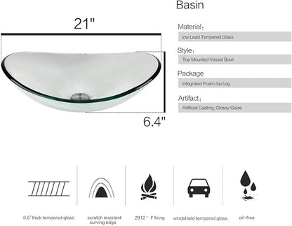 YOURLITE 24 Inches Traditional Bathroom Vanity Set with Single Faucet Hole, Clear Boat Glass Sink, White Finish, 2-Door Cabinet