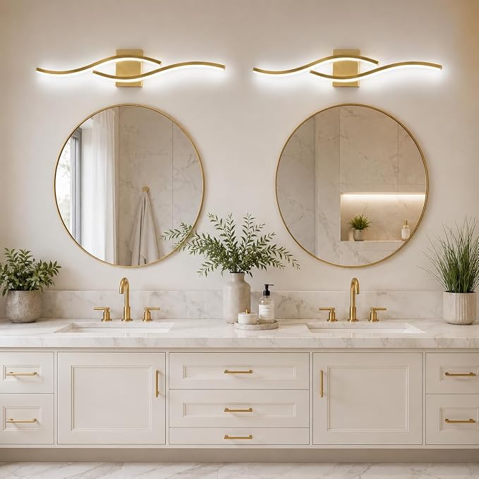 Modern Vanity Lights Dimmable Bathroom Light Fixtures Over Mirror Bathroom LED Vanity Light for Bathroom Living Room (Gold,39.37Inch,5500K)