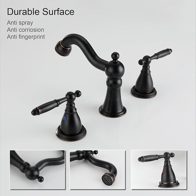 RKF Bathroom Faucets for Sink 3 Oil Rubber Bronze Hole 8 inch Widespread Bathroom Sink Faucet with Drain Double Lever Handle Faucet Bathroom Vanity Faucet Basin Mixer Tap WF013-ORB