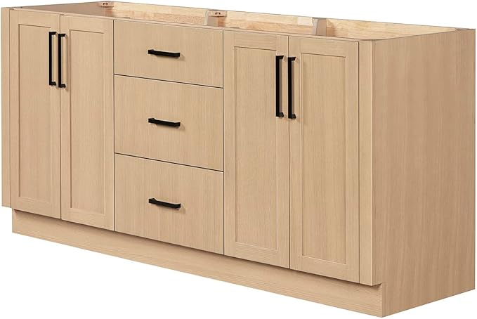ARIEL Loren 72-inch Bathroom Vanity with Sink,Solid Wood, 1.5-inch Carrara White Quartz Countertop, Double Rectangular Porcelain Sink, 4 Soft Closing Doors, 3 Dovetail Drawers, Natural Oak