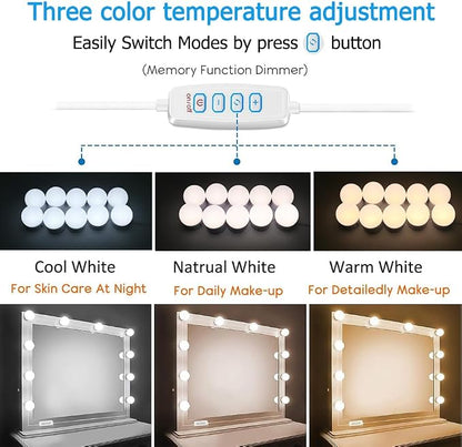 LED Vanity Lights for Mirror, Hollywood Style Vanity Lights with 10 Dimmable Bulbs, Adjustable Color & Brightness, USB Cable, Mirror Lights Stick on for Makeup Table Dressing Room (10 Lights)