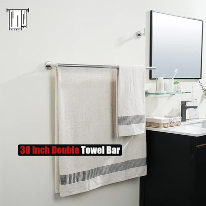 JQK Double Bath Towel Bar, 33 Inch 304 Stainless Steel Thicken 0.8mm Towel Rack for Bathroom, Towel Holder Polished Chrome Wall Mount, Useable Length 30 Inch, TB100L30-CH