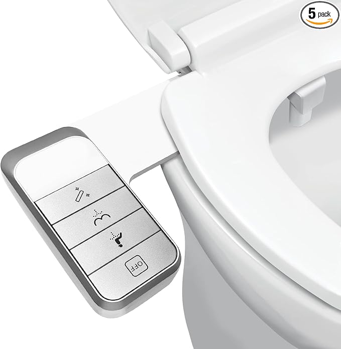 Bidet Attachment for Toilet,0.23 In Ultra Thin, Dual Nozzles,Cold Water | Self-Cleaning Nozzles,Adjustable Water Pressure,One Click Detach,Rotate Button Control,Fits Most Toilets,White,Square