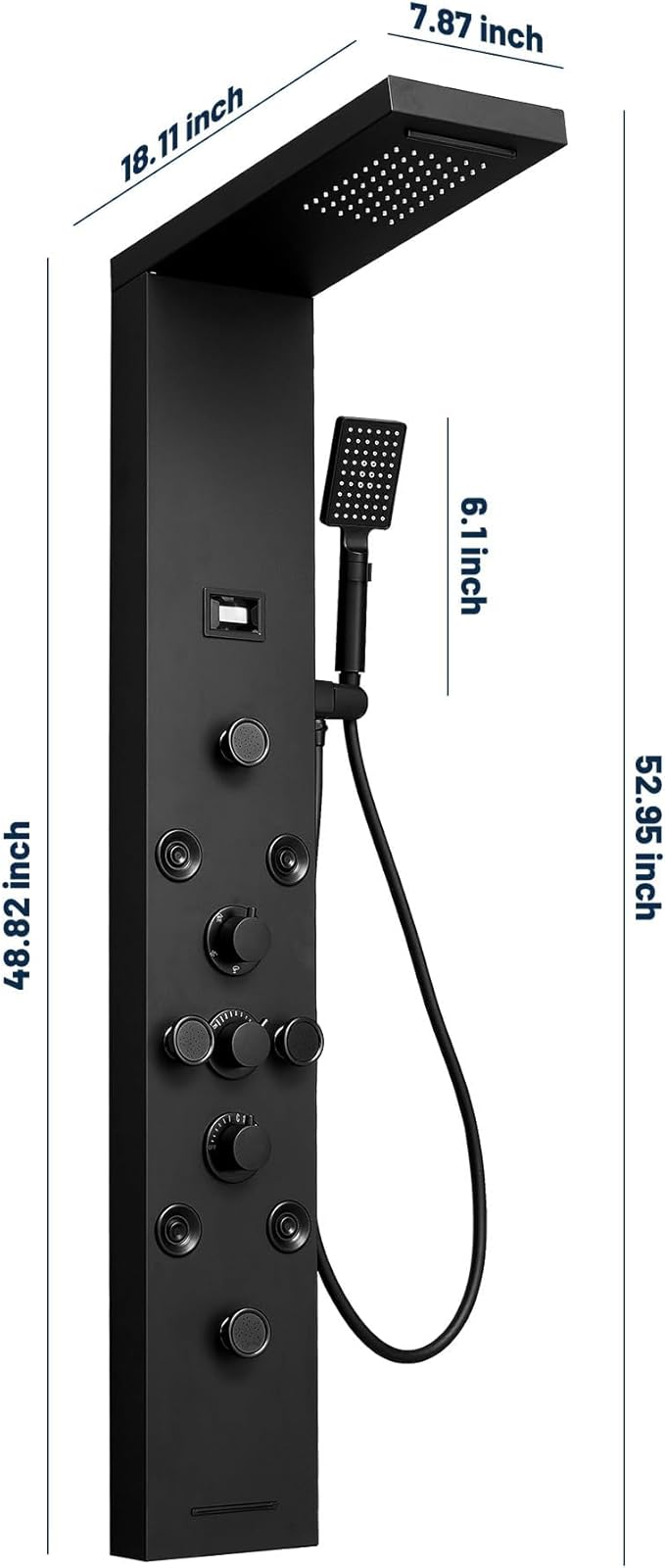 Homevacious 5 IN 1 Shower Panel Stainless Steel Shower Tower Panel System Matte Black Rainfall Waterfall Shower Head with Handheld Shower Massage Body Jets with Tub Spout Shower System