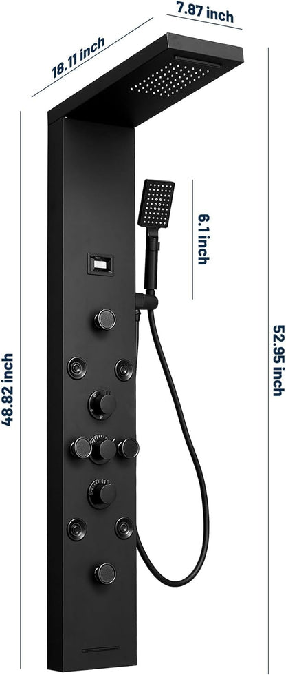 Homevacious 5 IN 1 Shower Panel Stainless Steel Shower Tower Panel System Matte Black Rainfall Waterfall Shower Head with Handheld Shower Massage Body Jets with Tub Spout Shower System