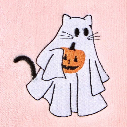SKL Home Halloween Ghost Cat Hand Towel Set-2pc, 100% Cotton, Pink | Soft, embroidered velour. Great for the bathroom, kitchen or bar & gifting.
