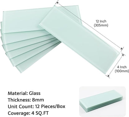 Glass Tiles for Backsplash, Glass Subway Tile 4x12 Inch for Kitchen Bathroom Shower Wall Ice Age (12 Pcs, 4 sq.ft)