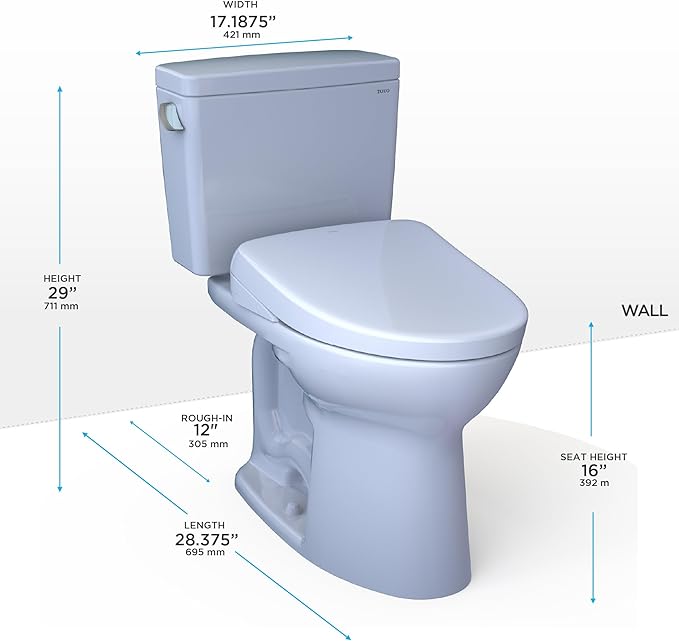 TOTO® Drake® WASHLET®+ Two-Piece Elongated 1.28 GPF TORNADO FLUSH® Toilet with S2 Bidet Seat, Cotton White - MW7763346CEG#01