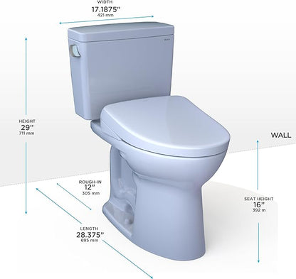 TOTO® Drake® WASHLET®+ Two-Piece Elongated 1.28 GPF TORNADO FLUSH® Toilet with S2 Bidet Seat, Cotton White - MW7763346CEG#01
