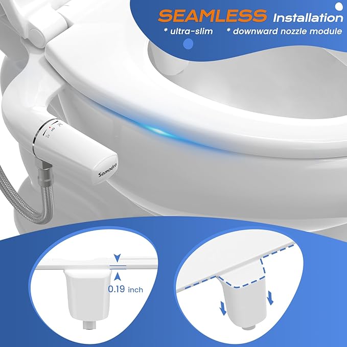 SAMODRA Ultra-Slim Bidet Attachment for Toilet - Self Cleaning Nozzle Hygienic Bidets for Existing Toilets - Adjustable Water Pressure Fresh Water Sprayer Toilet Bidet - Easy to Install