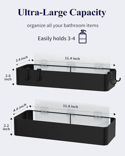 Kitsure Shower Caddy Adhesive, Stylish Shower Organizer, Large, Black | 2 Pack Shower Shelf for Inside Shower, 100% Rustproof Metal Shelves, No-Drill Bathroom Organizers and Storage