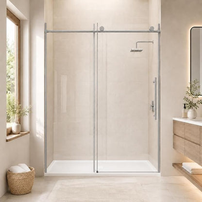 60" W x 73" H Single Sliding Glass Shower Door, Chrome Finish | Frameless Water Repellent Bypasss Walk-in Bathroom Door, 5/16" (8mm) SGCC Tempered with Explosion-Proof Film, Nano Coating