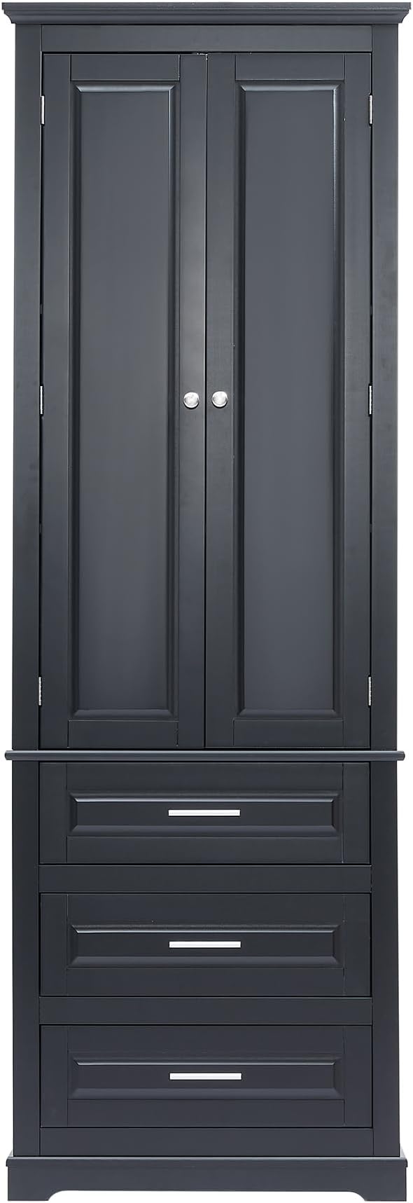 Merax 70" Pantry Cabinet with Two Doors & Three Drawer, Adjustable Shelves Storage Cupboard for Kitchen/Dining Room/Bathroom, Black