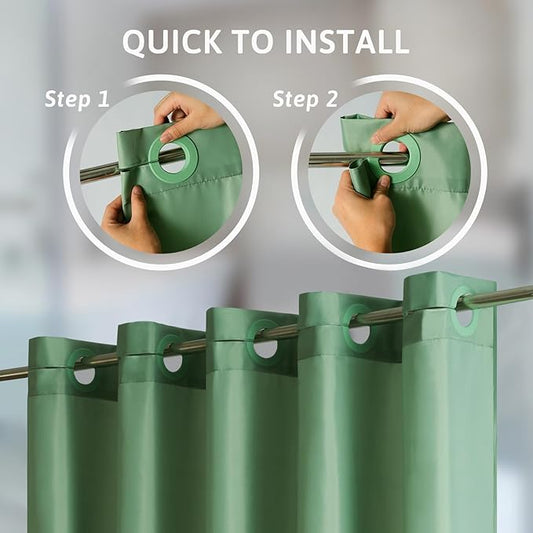 Furlinic No Hook Fabric Shower Curtain,Small Stall Shower Curtain Liner,Bathroom Curtains with 6 Plastic Split Grommets,Waterproof & Machine Washable,Grey Green,Half Narrow 48x72 Inch.