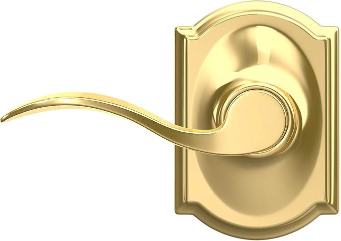 SCHLAGE Accent Lever with Camelot Trim Hall and Closet Lock in Bright Brass - F10 ACC 605 CAM