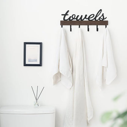 Dahey Small Towel Rack with 6 Hooks Wall Mounted Wooden Holder for Bathroom | Rustic Wood & Metal Hooks, Easy Mount, Space-Saving, Versatile Storage, Hanger for Bathrobe Clothes, Farmhouse Bathroom Decor