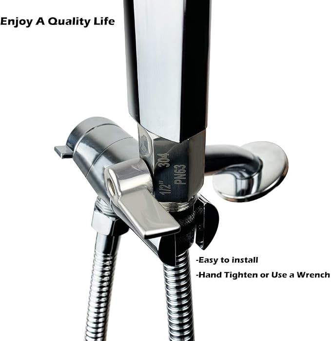 Showerhead Shut Off Valve with Stainless Handle, 304 Stainless Steel Mini Ball Valve(1/2" Female X Male) NPT Thread, Water Flow Control Valve Regulator Chrome, Shower Head Flow Control Valve
